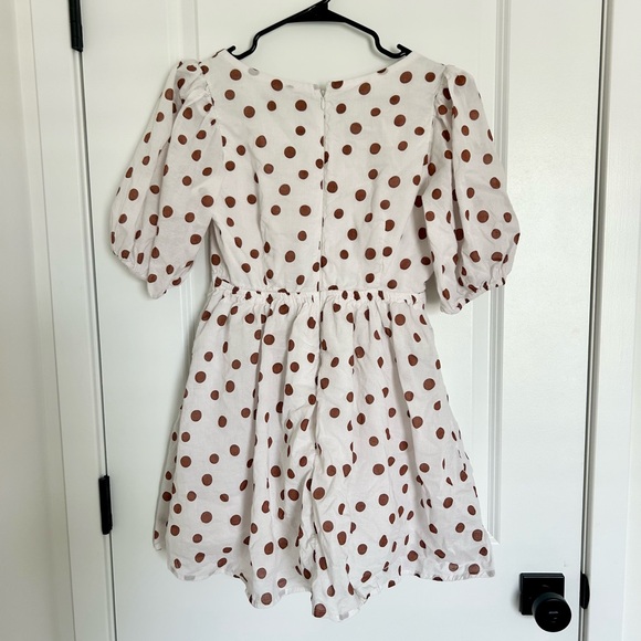 Abercrombie & Fitch Cream and Brown Polka Dot Mini Dress Puff Sleeve Tie MP - Picture 4 of 4